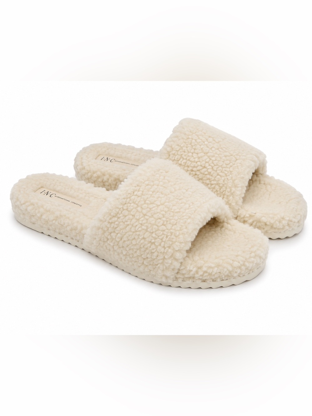 227. INC International Concepts Cream Faux-Sherpa Slide Slippers